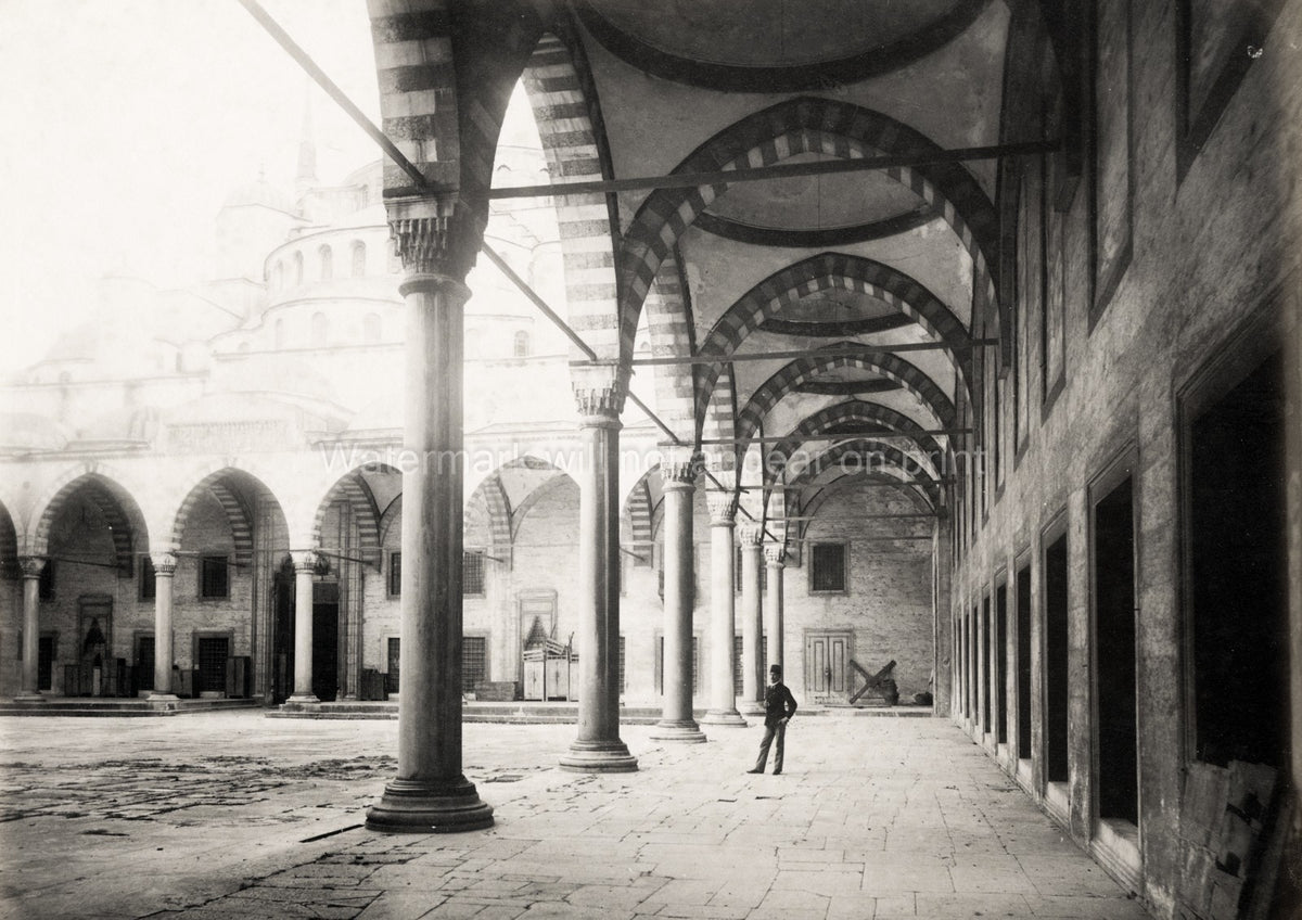 Istanbul Blue Mosque Courtyard Architecture Arches Columns Vtg. Photo 19thC.