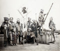 Japanese Firemen Group Standard Banner Traditional Uniforms Vtg. Photo 19thC.