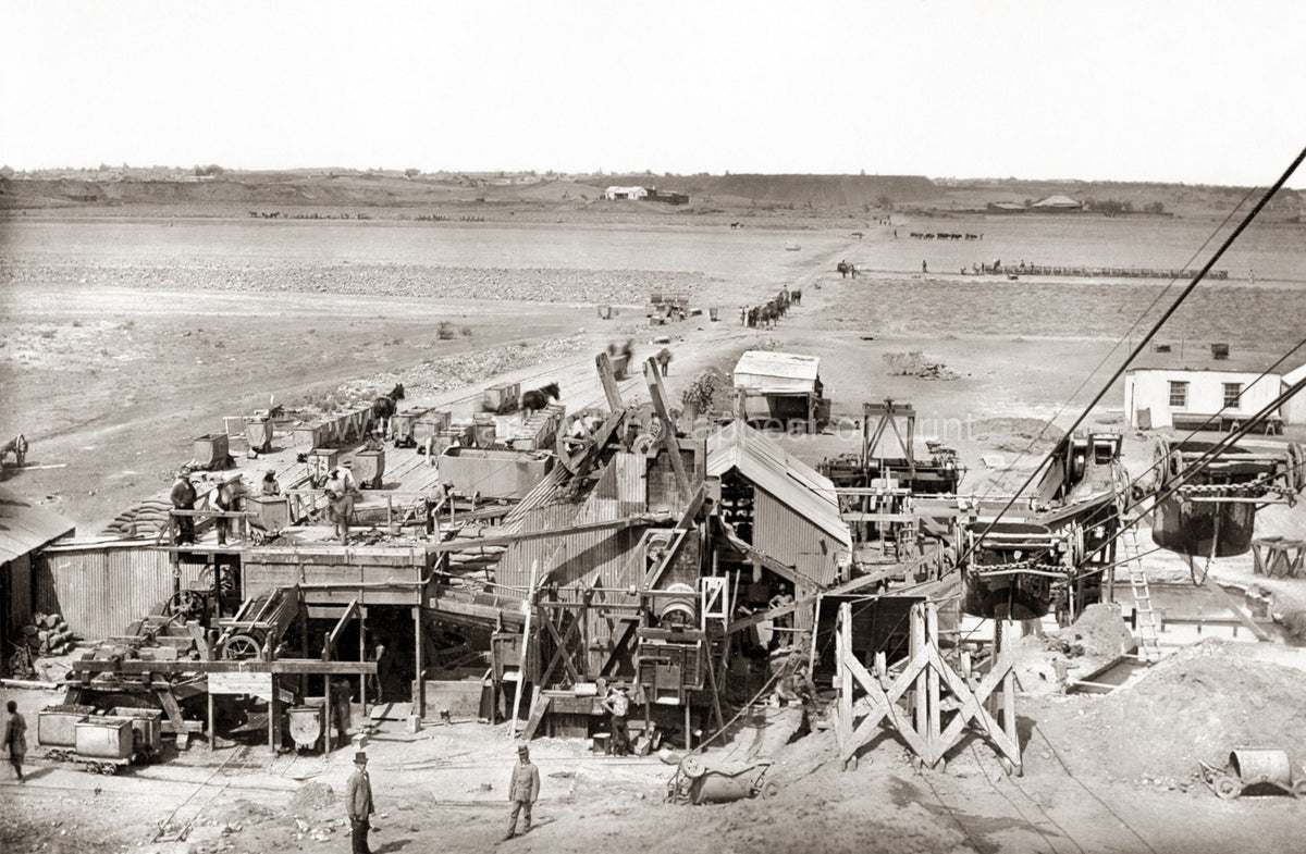 Kimberley Mine South Africa Winding Gear Machinery Workers Vtg. Photo 19thC.