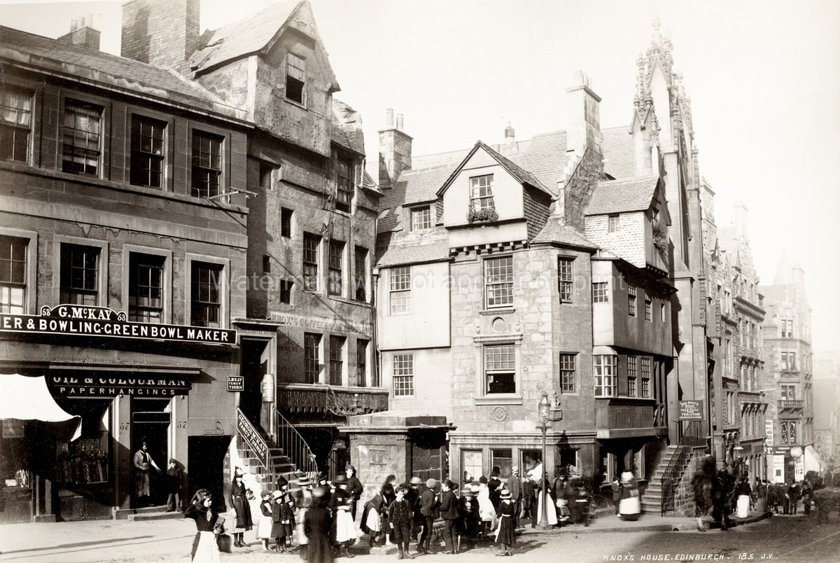 John Knox House Edinburgh Scotland Street Scene Shops People Vtg. Photo 19thC.