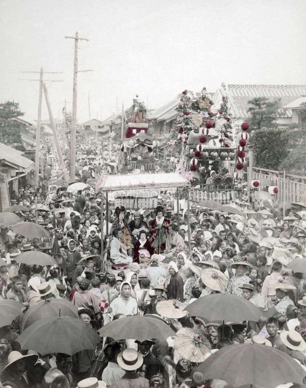 Japan Festival Parade Crowd Floats Traditional Dress Street Vtg. Photo 19thC.