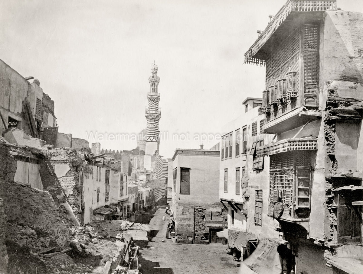 Old City Cairo Egypt Architecture Minaret Mashrabiya Street Vtg. Photo 19thC.