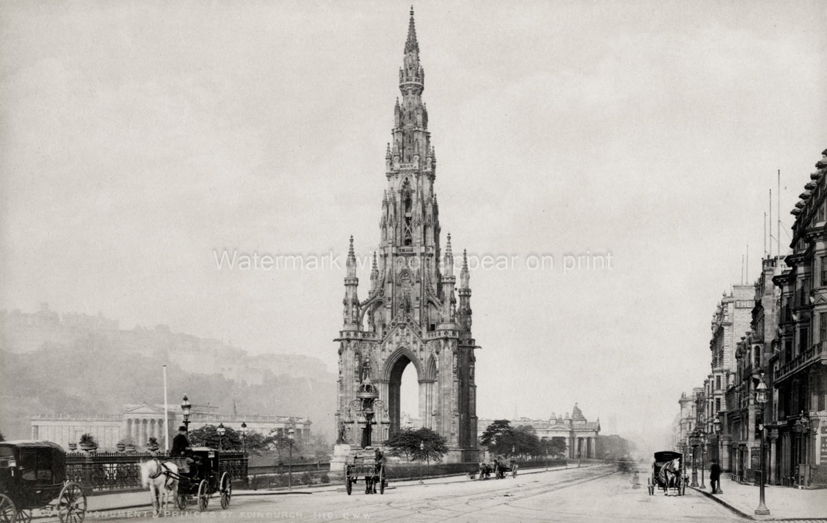 Scott Monument Princes Street Edinburgh Scotland Gothic Spire Vtg. Photo 19thC.