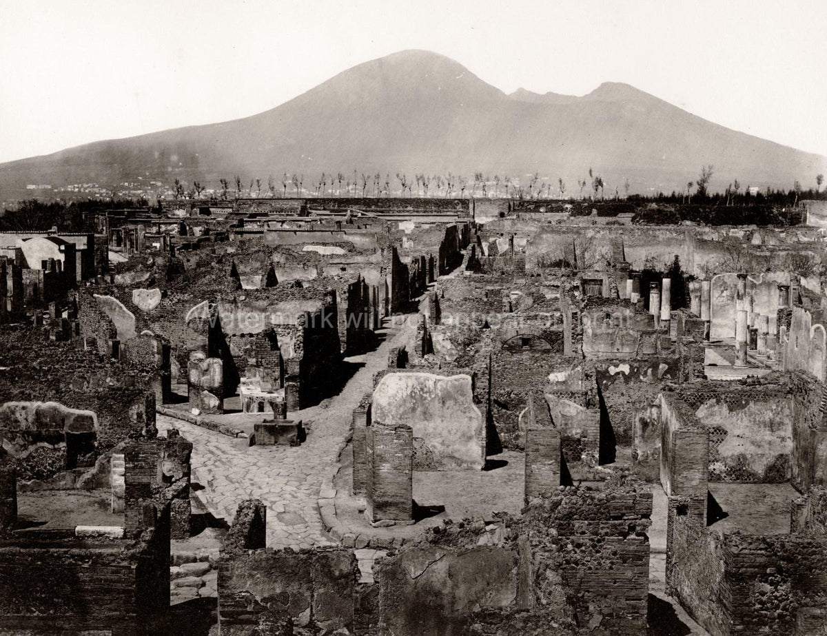 Italy Pompeii Ruins Mount Vesuvius Volcano Ancient City Vtg. Photo 19thC.
