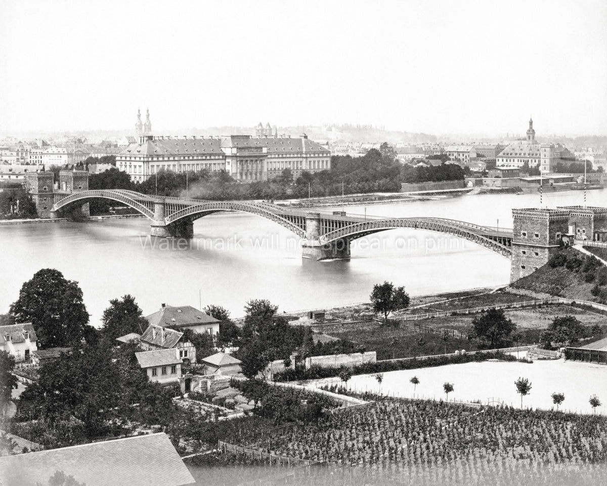 Koblenz Coblenz Germany Rhine River Bridge Cityscape Palace Vtg. Photo 19thC.