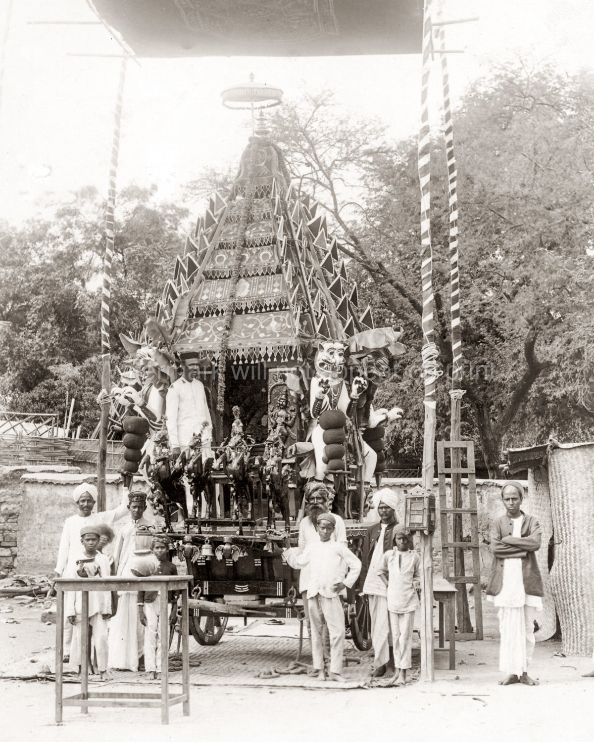 India Juggernaut Religious Festival Car Ornate Chariot People Vtg. Photo 19thC.