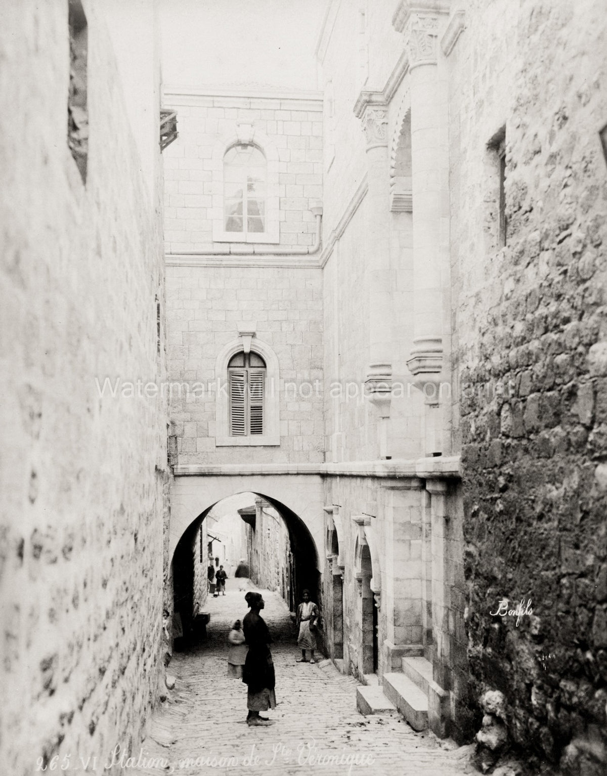 House St Veronica Jerusalem Holy Land Street Scene Arch Vtg. Photo 19thC.