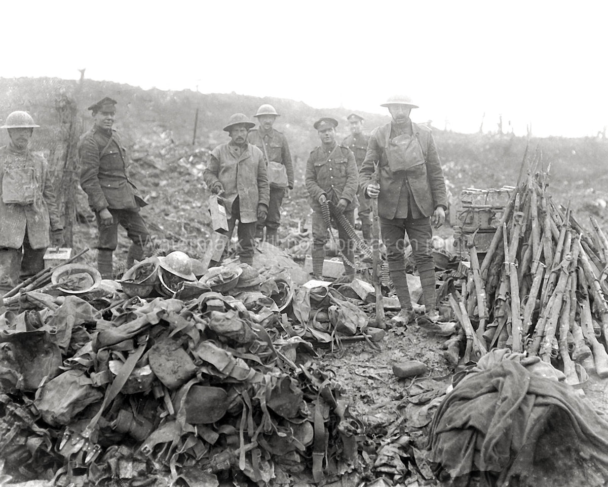 WW1 Troops Captured Trench Soldiers Battlefield Rifles Vtg. Photo