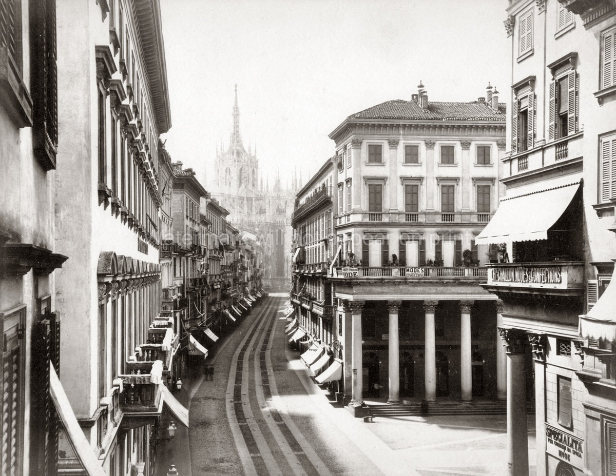 Milan Italy Street View Duomo Cathedral Cityscape Vtg. Photo 19thC.