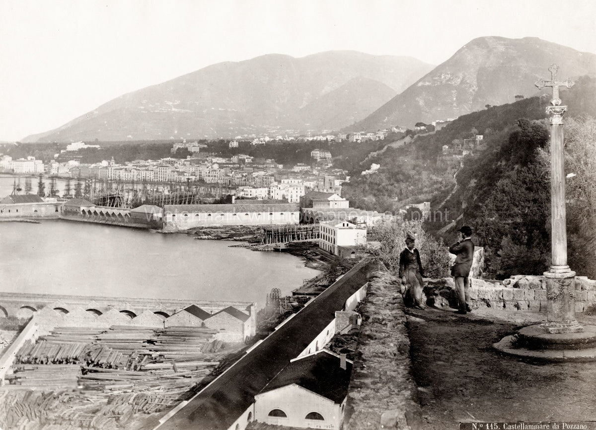 Castellammare Italy Harbor Shipyard Coastal View Bay Naples Vtg. Photo 19thC.