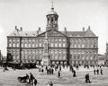Royal Palace Amsterdam Dam Square Cityscape Trams People Vtg. Photo 19thC.