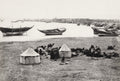 Suez Egypt Harbor Boats Dhows Tents Camels Waterfront Vtg. Photo 19thC.