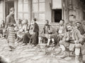 Turkish Men Smoking Hookah Pipes Cafe Traditional Dress Vtg. Photo 19thC.