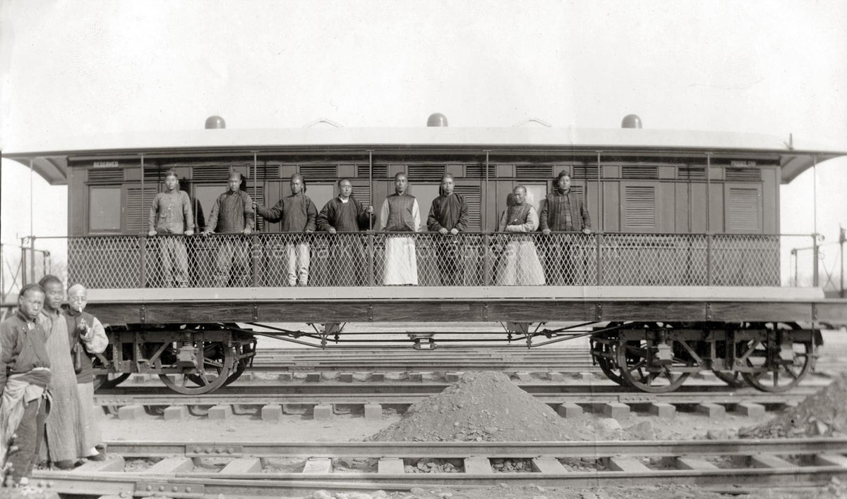 China Train Carriage Railway Men on Tracks Transportation Vtg. Photo 20thC.