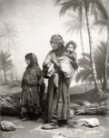 Egypt Bedouin Woman Children Mother Family Poverty Palm Trees Vtg. Photo 19thC.