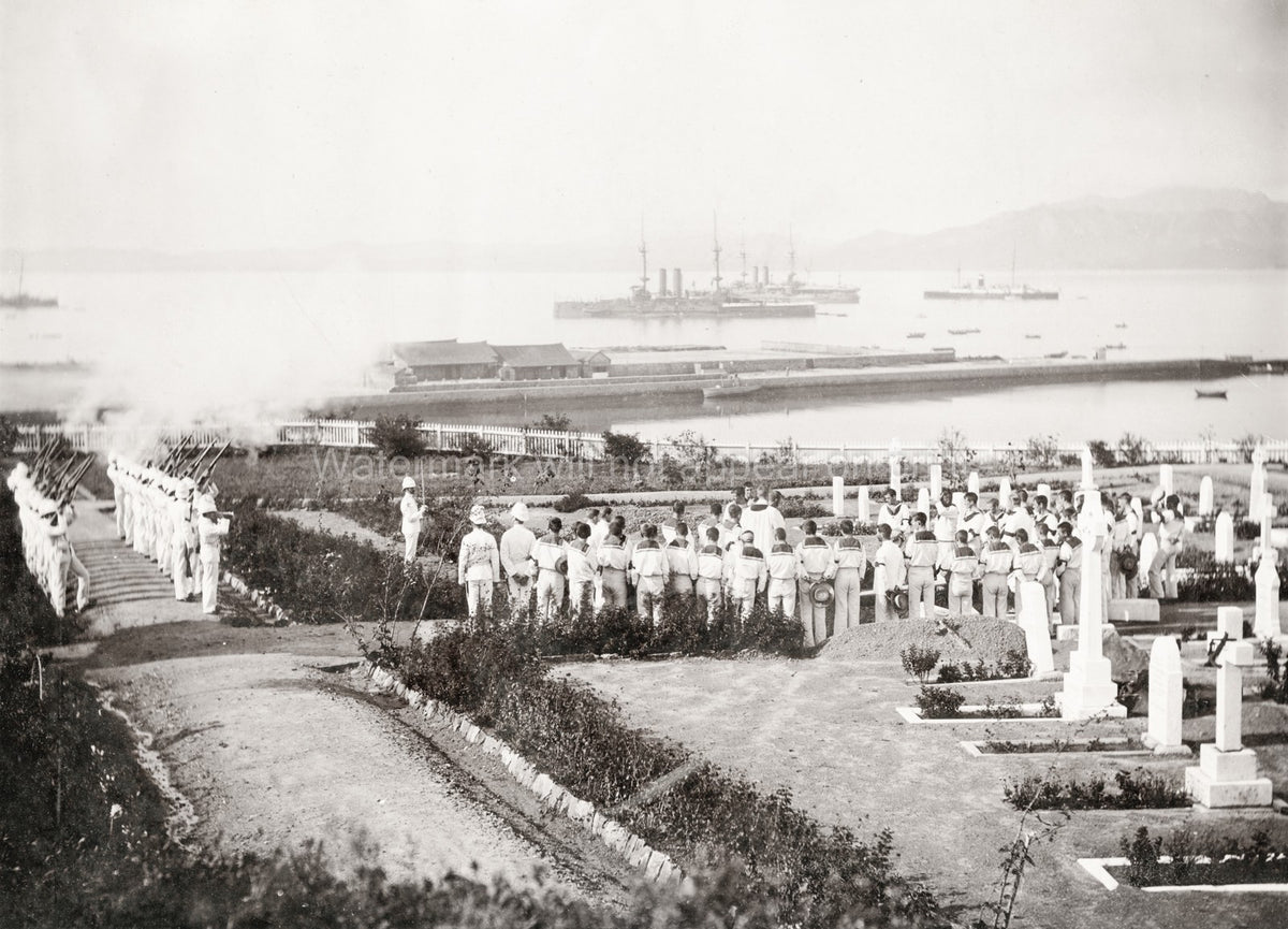 China Naval Funeral Weihaiwei Burial Sailors Warships Rifle Vtg. Photo 20thC.