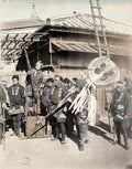 Japanese Firemen Banner Matoi Uniforms Ladder Group Japan Vtg. Photo 19thC.
