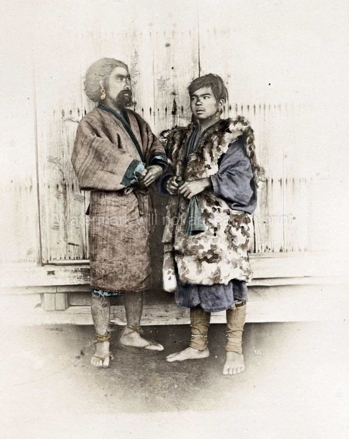 Ainu Aino Men Hokkaido Japan Indigenous People Traditional Vtg. Photo 19thC.