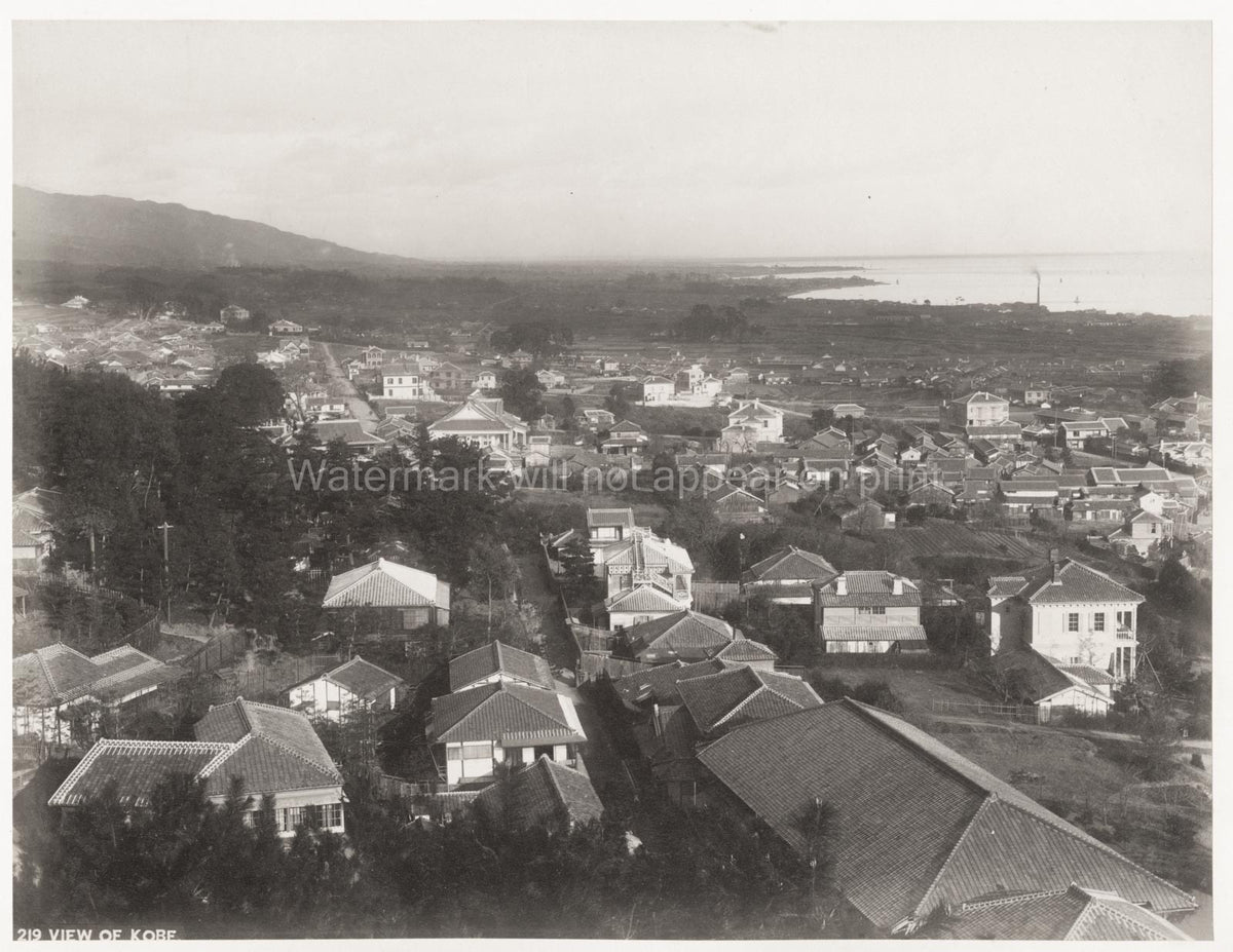 Kobe Japan Cityscape View Overlooking Harbor Bay Mountains Vtg. Photo 19thC.