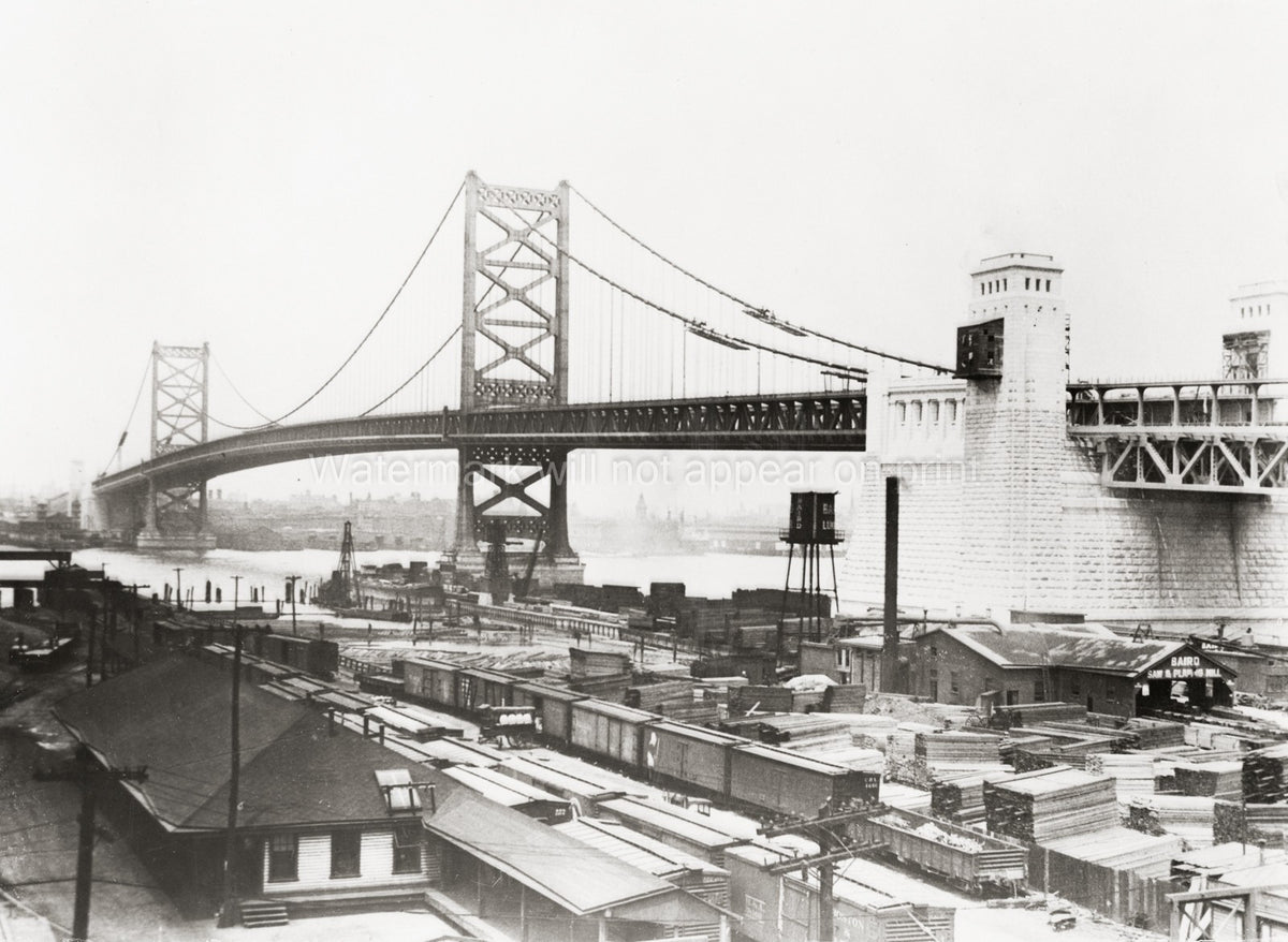 Philadelphia Ben Franklin Bridge Delaware River Railyard Vtg. Photo 20thC.