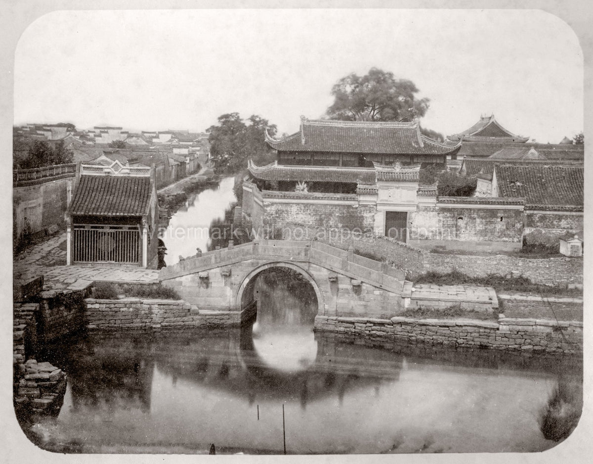 Shanghai China City Bridge Canal Traditional Architecture Vtg. Photo 19thC.