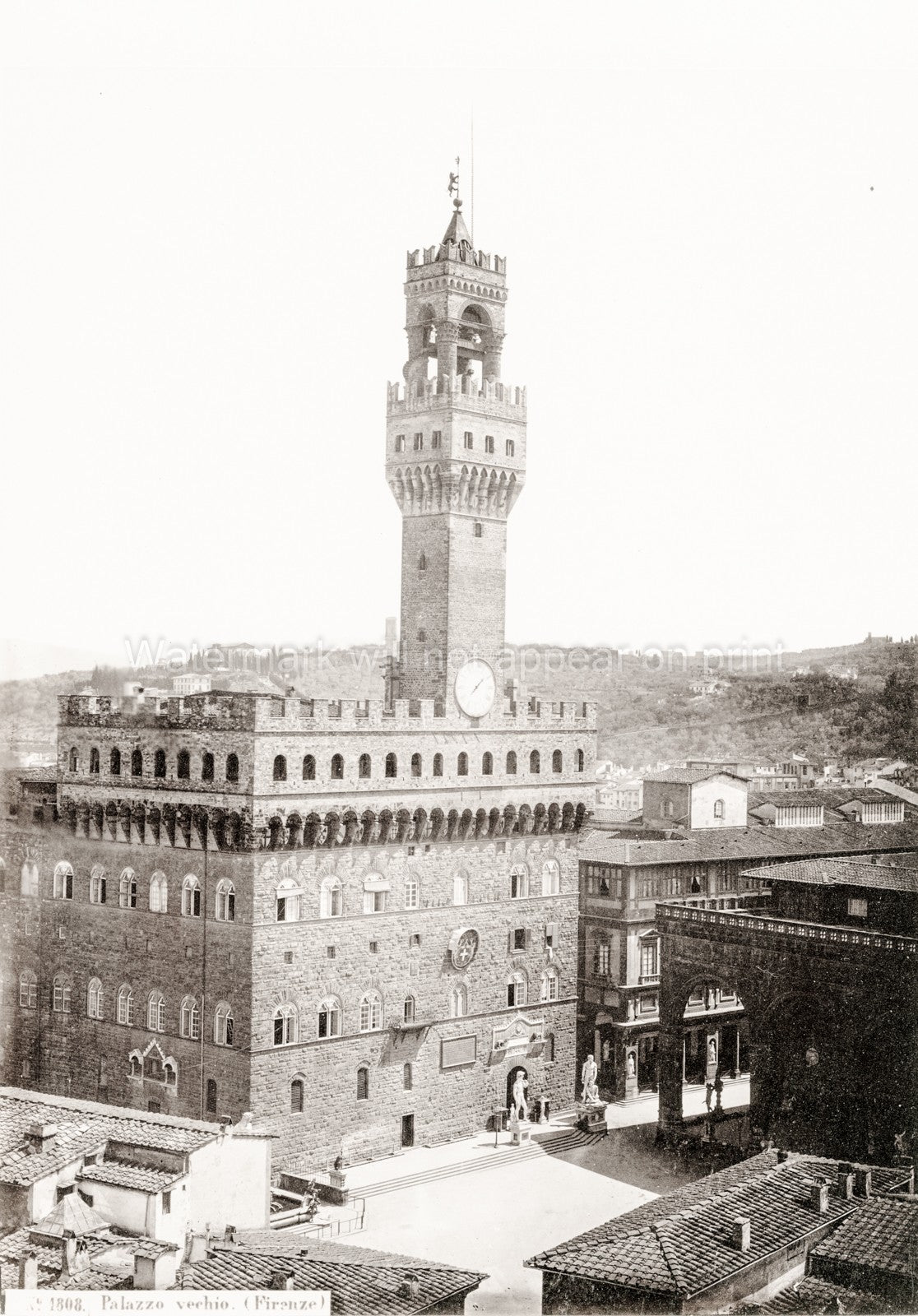 Palazzo Vecchio Florence Italy Tower Clock Piazza Architecture Vtg. Photo 19thC.