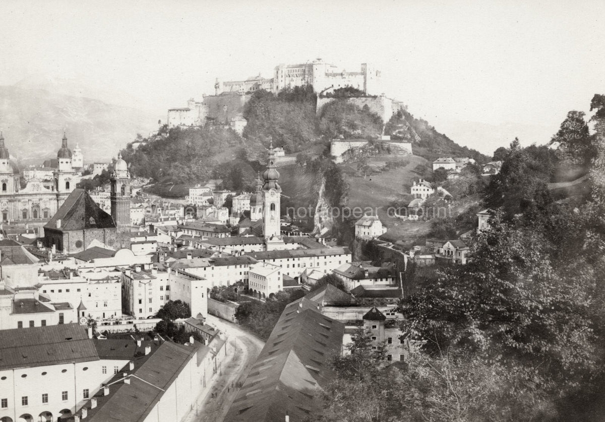 Salzburg Austria Hohensalzburg Fortress Cityscape Old Town Vtg. Photo 19thC.