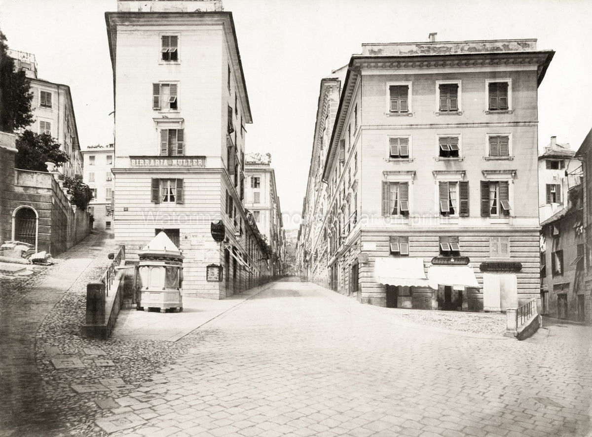 Genoa Italy Cafaro Street Scene Buildings Architecture Vtg. Photo 19thC.
