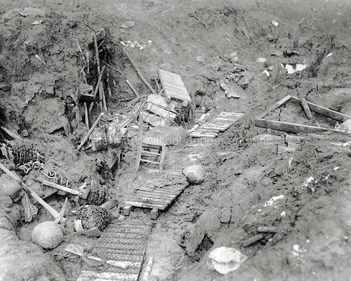 WW1 German Dugout Remains Battlefield Trench Mud Debris Vtg. Photo