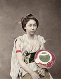 Japanese Young Woman Summer Clothing Fan Kimono Portrait Vtg. Photo 19thC.
