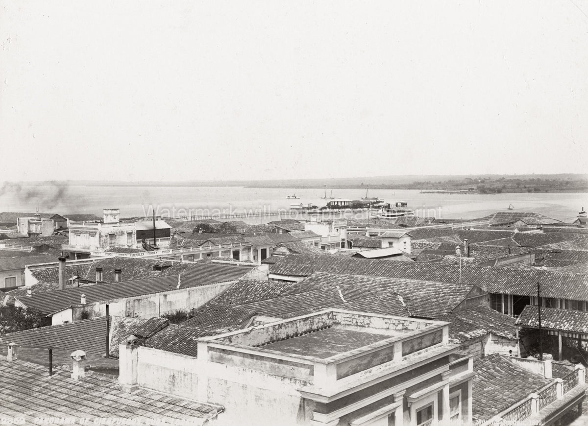 Cienfuegos Cuba Panoramic View Cityscape Rooftops Harbor Ships Vtg. Photo 19thC.