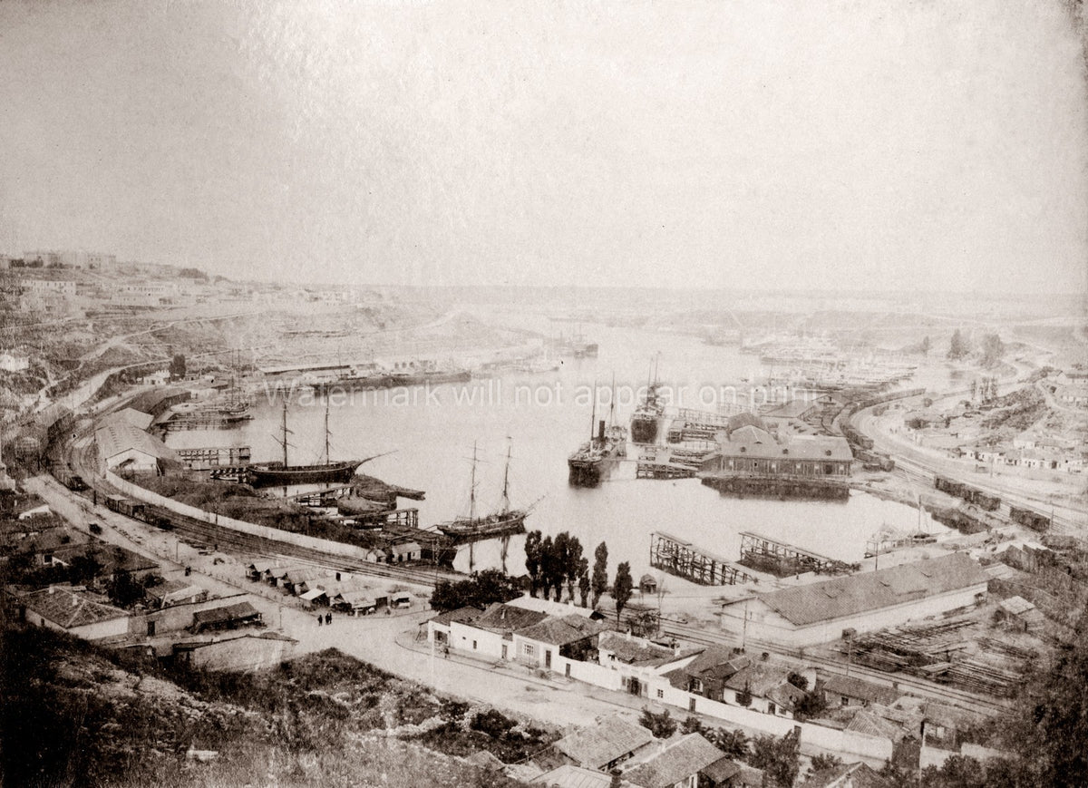 Sevastopol Crimea Russia Harbour Bay Ships Port Railway Vtg. Photo 19thC.
