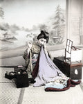 Japanese Geisha Sewing Kimono Traditional Interior Portrait Vtg. Photo 19thC.