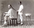Chinese Man Getting Ponytail Queue Plaited Barber Hairstyle Vtg. Photo 19thC.