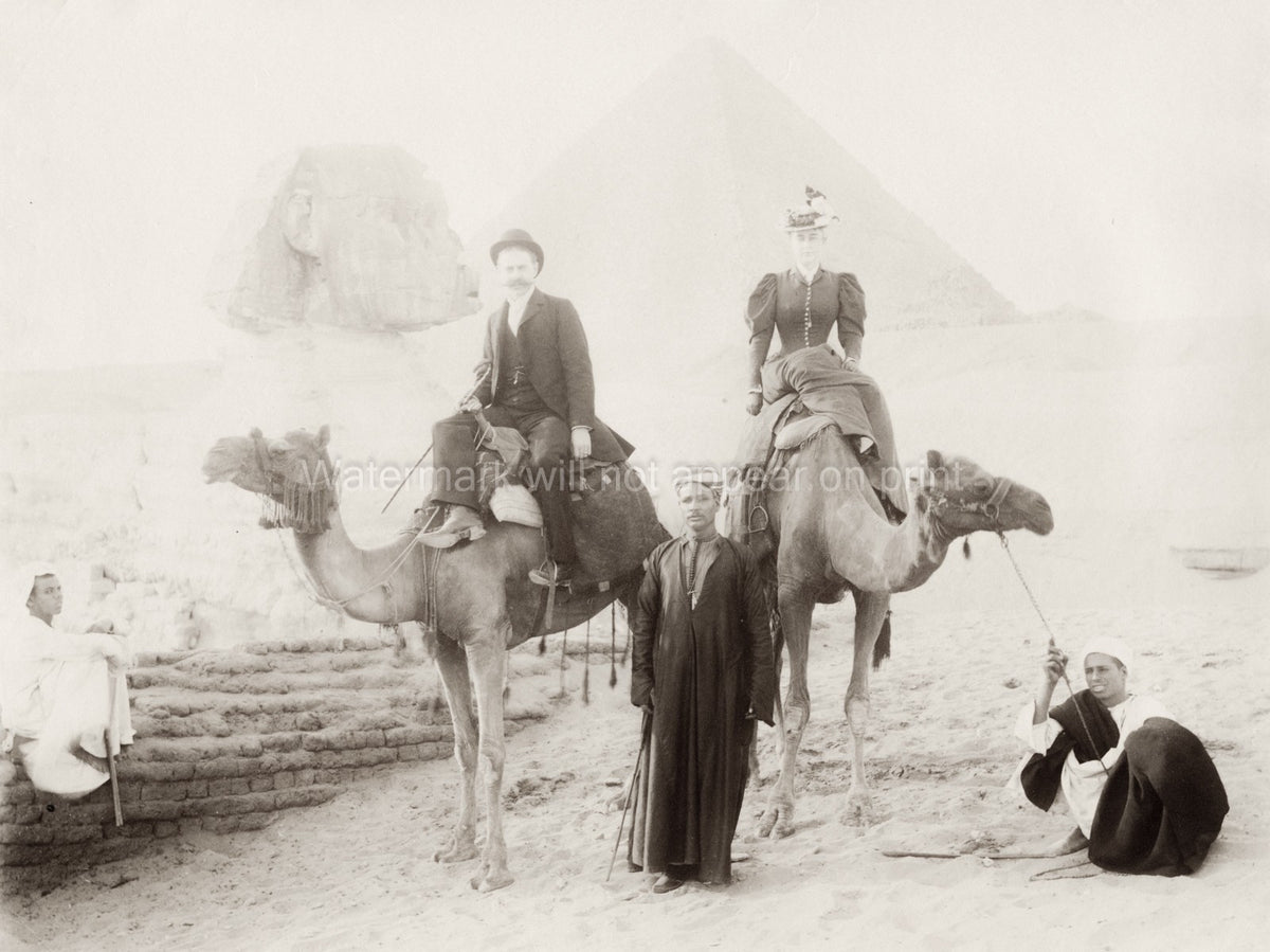 Gizeh Egypt Tourists Camels Sphinx Pyramids Vtg. Photo 19thC.