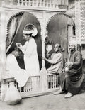 Egyptian Barber Work Shaving Man Hookah Pipe Mirror Studio Vtg. Photo 19thC.