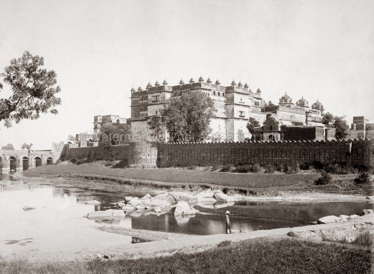 Orchha India Prince's Palace Fort Betwa River Bridge Vtg. Photo 19thC.