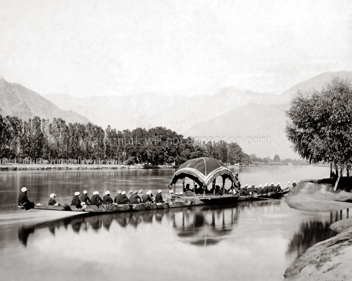Kashmir India Commissioner's Boat Ceremonial Barge River Vtg. Photo 19thC.
