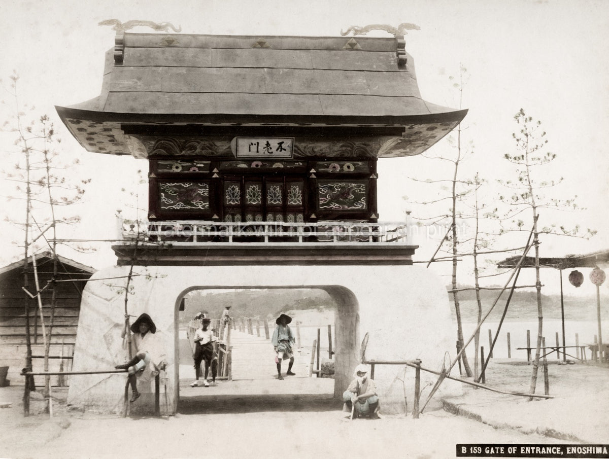 Enoshima Japan Entrance Gate Zuishinmon People Traditional Vtg. Photo 19thC.