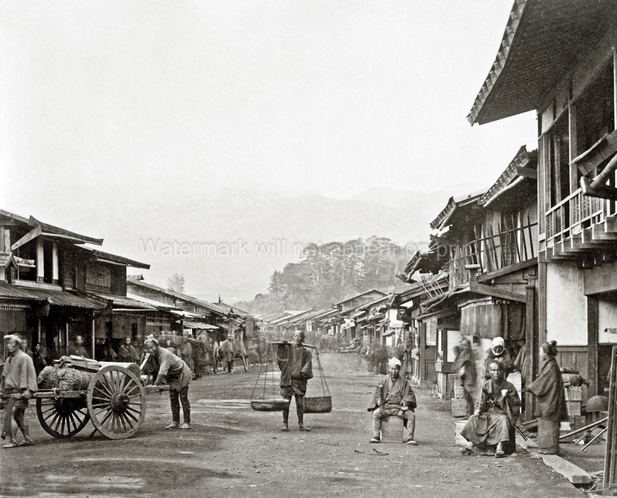 Odawara Japan Street Scene People Carts Traditional Buildings Vtg. Photo 19thC.