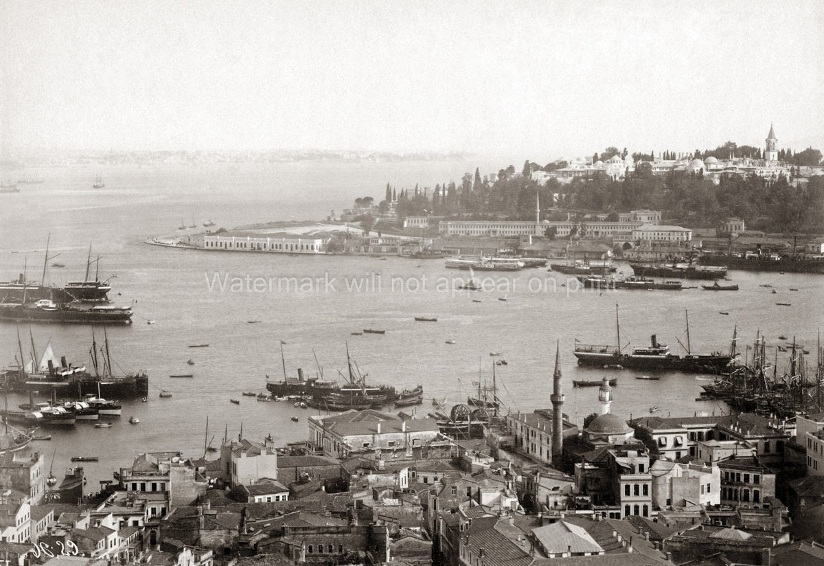 Bosphorous Turkey Harbor Ships Topkapi Palace Skyline Vtg. Photo 19thC.