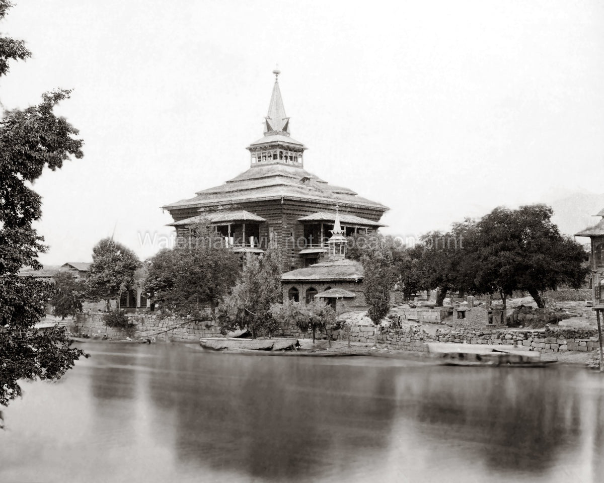 Shah Hamdan Masjid Srinagar Kashmir Mosque River Boats Vtg. Photo 19thC.