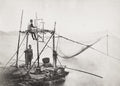 Chinese Fishermen Traditional Fishing Nets Bamboo Structure Vtg. Photo 19thC