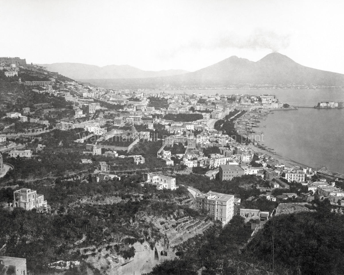 Naples Italy High Angle View Cityscape Vesuvius Volcano Bay Vtg. Photo 19thC.