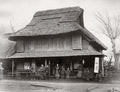 Japan Country Tea House Thatched Roof Villagers Kimono Rural Vtg. Photo 19thC.