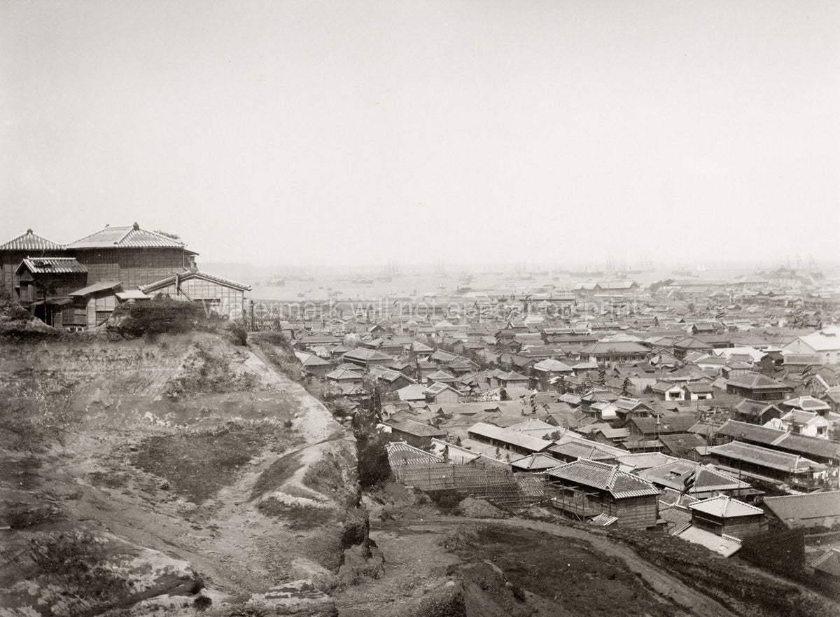 Yokohama Japan Bay View Cityscape Harbor Ships Rooftops Vtg. Photo 19thC.