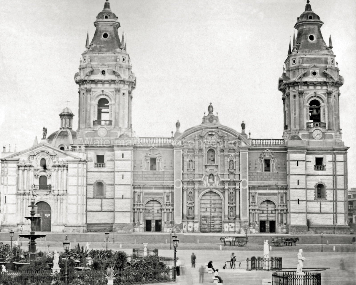 Lima Cathedral Peru Plaza Mayor Baroque Architecture Bell Vtg. Photo 19thC.