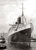 Ocean Liner Queen Mary Ship Harbor Tugboat Steamship Vtg. Photo 20thC.