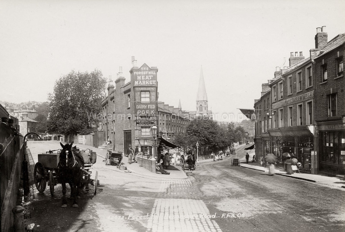 Devonshire Road Forest Hill London Shops Meat Market Horse Vtg. Photo 19thC.