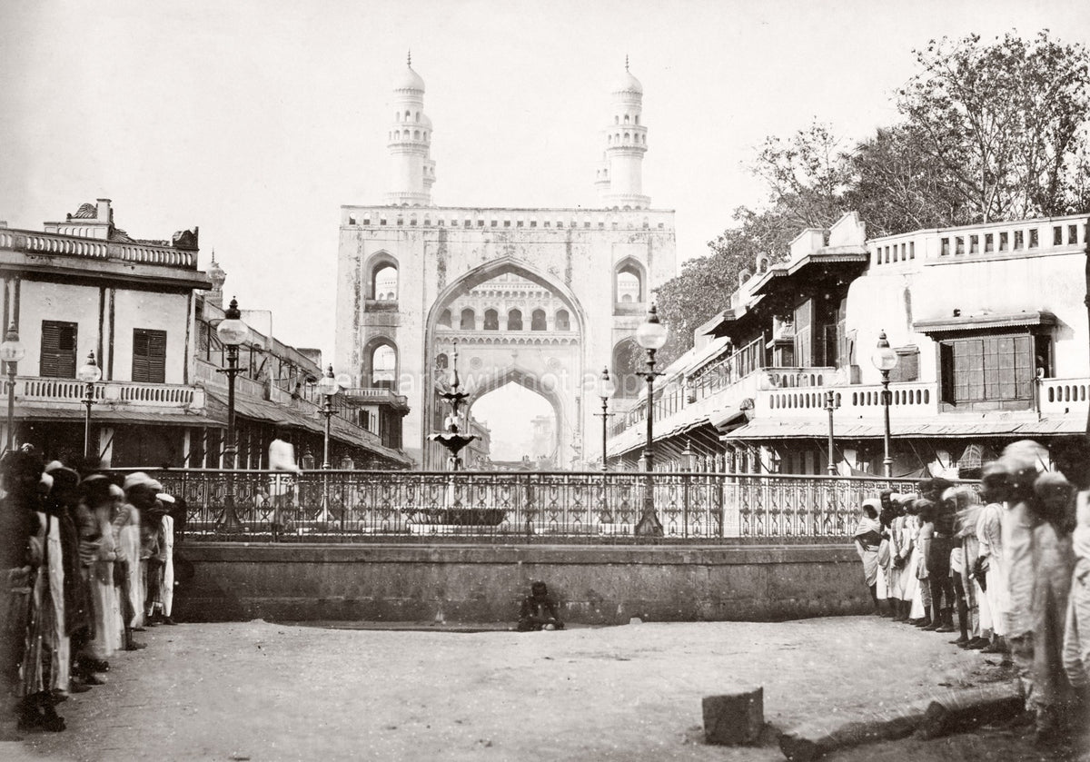 Hyderabad India Char Minar Monument Archway Minarets Street Vtg. Photo 19thC.